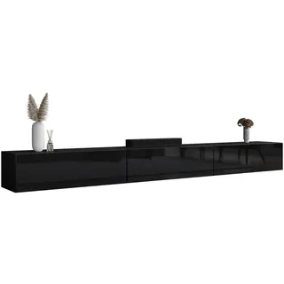 Planetmöbel West TV-Schrank, Fernsehtisch 300 cm lang, TV-Board hängend oder stehend, Fernsehschrank für Wohnzimmer, 3X TV Möbel 37,8 x 100 x 30 cm, schwarz