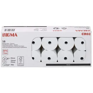 Sigma CR02 Kassenrolle, Thermo BPA frei, 80 mm x 76 m, 55 g/m2, 10 rollen
