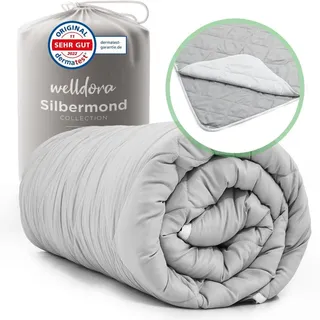 welldora OPTICLIMA Allergiker Bettdecke 135x200 | Zweiteilige Sommerdecke & Winterdecke | 4 Jahreszeiten Bettdecken mit Druckknöpfen - Premium Duvet | Grau/Weiß