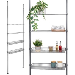 bremermann Teleskopregal 2 Körbe, 2 Ablagen, Teleskopstange bis max. ca. 290 cm, grau grau