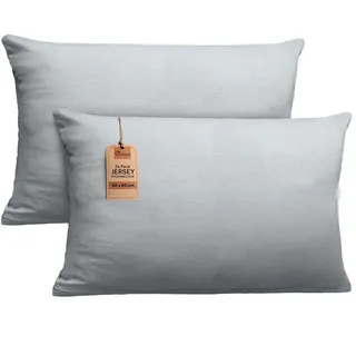 NatureMark 2er Set Jersey Kissenbezüge – Elastisch, weich, atmungsaktiv und hautfreundlich – Waschbare Kissenhülle - 40x60 (ideal für Nackenkissen) – Silber Grau