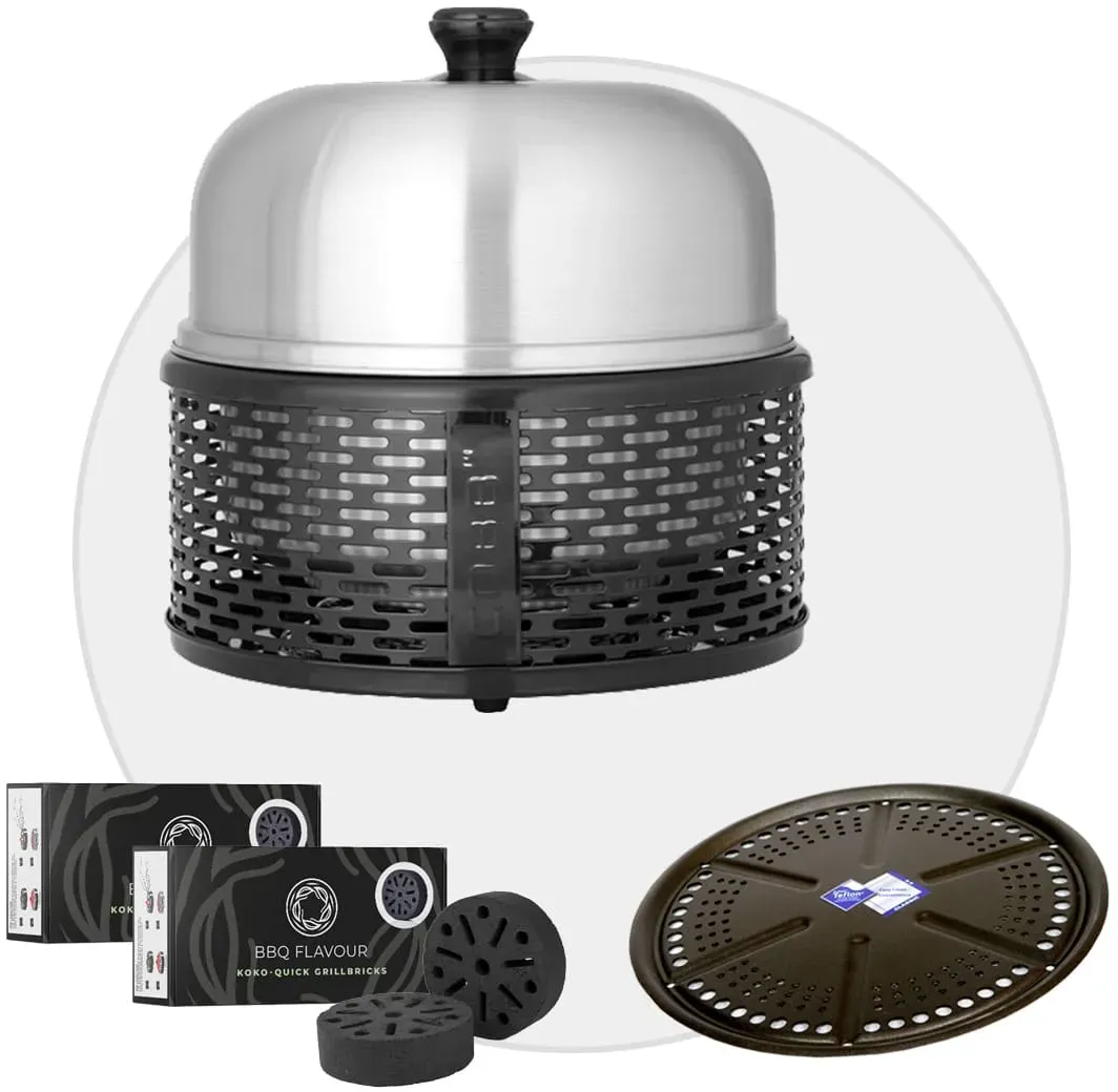 COBB PRO BLACK Holzkohle Grill inkl. Grillplatte + 4x BBQ Flavour Quick Koko Bri...