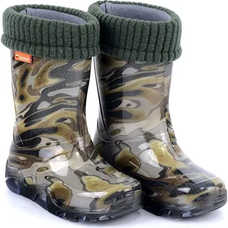 DEMAR Kinder Gummistiefel Regenschuhe mit Einlage Stormer Tarnfarben Gefüttert 26/27 - Grün - 26