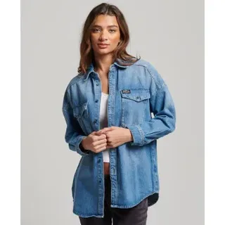 Superdry für Damen. W4010397A Blaue Oversize-Jeanshemdjacke (XS), Lässig, Baumwolle