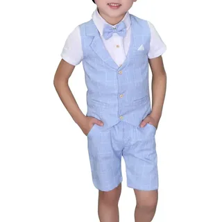 LOLANTA 4 STK Kleinkind Junge Sommerhochzeit Kinderanzug, Festliche Anzüge Westen Set für Kinder, Sommerlicher Jungen Anzug, Blau, 92-98 (Tag 90) - 92-98