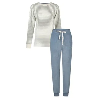 By Louise Schlafanzug Damen Frottee Pyjama (2 tlg) kuschelige Qualität blau XL