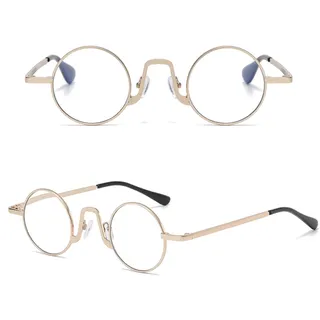 Generisch Retro Lesebrille Herren und Damen runde Lesehilf Sehhilfe Brille Metall Blaulichtfilter Brille(Gold,1.5 x)