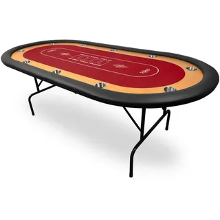 POKEO Pokertisch klappbar für 10 Spieler 214×108 cm – Poker Tisch mit Racetrack und Getränkehaltern – Spieltisch Mikrofaser Rot – Texas Hold'em