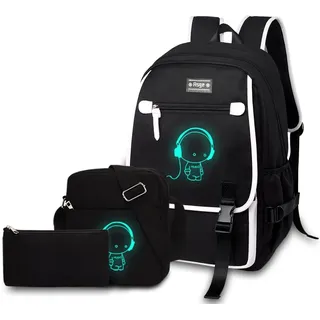 ASGE Schulrucksack Jungen Mädchen Teenager Rucksack Groß 3-teiliges Set Schulranzen Reflektierender Wasserdicht Backpack School Bags for Boys Schultasche für Schule Travel Outdoor