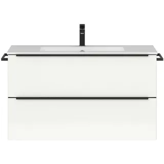 Nobilia Badmöbel-Set NOBILIA Programm 1 83 BxHxT 101 x 59,1 x 48,7 cm Frontfarbe weiß hochglanz mit Möbel-Waschtisch Griffleiste schwarz 083
