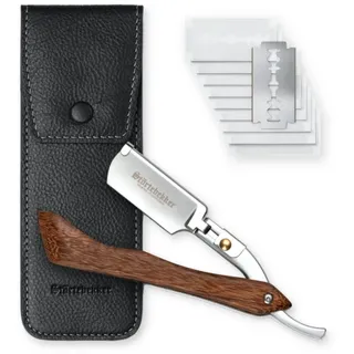 Störtebekker Shaving Accessories Störtebekker® Rasiermesser mit Holzgriff im handgefertigten Lederetui (Schwarz) inkl. Alaunstift & Rasurguide [+ 10 Klingen] - Geschenkidee - Rasiermesser Set - Nassrasierer Set - Rasierset