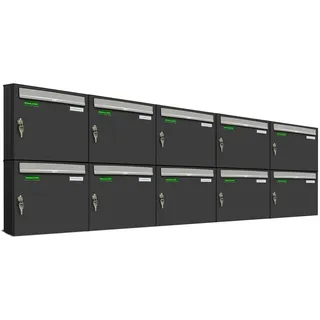 AL Briefkastensysteme Basic 10er Briefkasten RAL 7016 Anthrazit inkl. Zeitungsfach