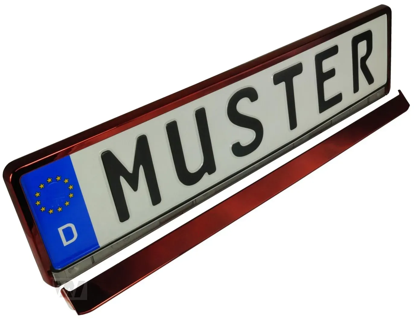 EU KFZ Kennzeichenhalter ROT Metallic-Optik Spiegelglanz 520x110mm