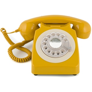 GPO 746ROTARYMUS Retro Telefon mit Wählscheibe im 70er Jahre Design Gelb- Senf Farbe