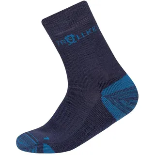 TROLLKIDS Kinder Wandersocken Preikestolen, Marineblau/Mittelblau, Größe 35-38; blau