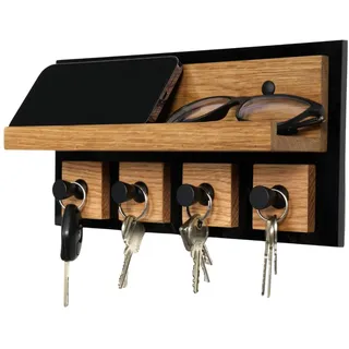 Alakay Modernes Schlüsselbrett Mit Ablage - Hochglanz Schlüsselbrett Holz Für Stilvolle Schlüssel Aufbewahrung, Schlüsselhalter schwarz Ideal Für Ihr Zuhause Oder Büro, Praktisch Und Elegant