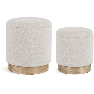 Pouf Zoya 2er-Set aus Stoff, Hellgrau
