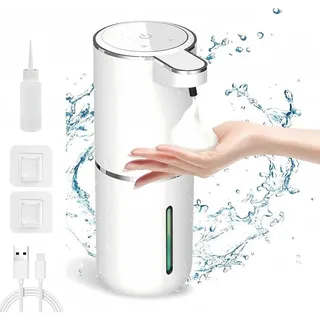 Seifenspender Automatisch mit Sensor Infrarot, 380ml, 4 Stufen einstellbar, Elektrischer Seifenspender, USB-Aufladung, IPX5 Wasserdicht, Weiß
