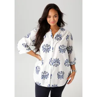 aniston plus Longbluse mit Ornamenten bedruckt - jedes Teil ein Unikat Gr. 46, weiß-marine-blau, , 53134024-46