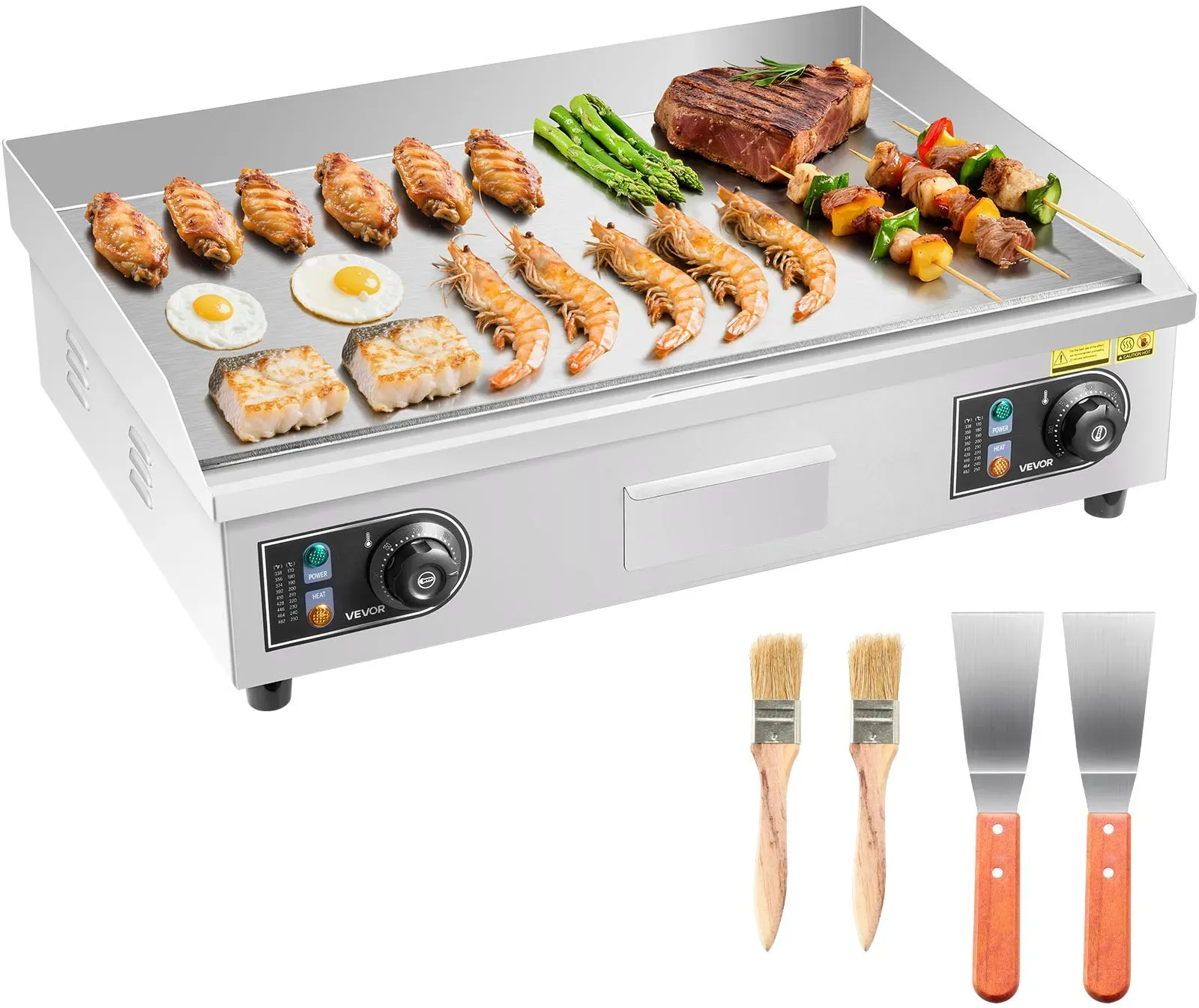 VEVOR Elektro-Grillplatte 4000 W 655 x 400mm Grillbereich, 50-300 °C Gastro-Griddleplatte aus Edelstahl (Gehäuse) Tischgrillplatte mit 2 Spateln 2 Bürsten & 4 Fußpolstern für Steaks BBQ, Ohne Stecker