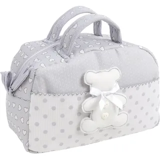 FILET - Kosmetikkoffer mit Griffen und Reißverschluss, mit Teddybär-Stickerei, aus gepolsterter Baumwolle, ideal für Babypflegeprodukte, 100% Made in Italy, Farbe Grau