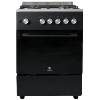 GASLINE Gas-Standherd mit Gasbackofen mit Thermostat, 60cm breit SHGG6060FGWB, mit Grill, Umluft & Beleuchtung, Schwarz/Edelstahl, Zündsicherung, elektrische Zündung, Erdgas Propangas schwarz|weiß
