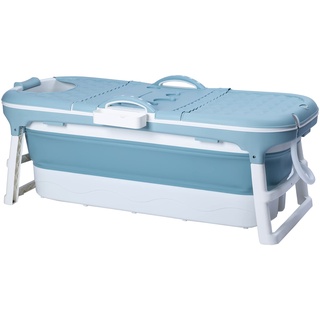 Schwänlein® Faltbare Badewanne Erwachsene | Ideal für kleine Badezimmer | mit Seifenkorb, Nackkissen, Praktisch und Tragbar (148, Blau)