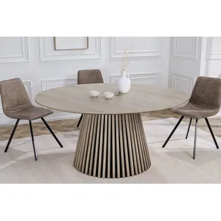 riess-ambiente Esstisch VALHALLA WOOD 120cm grau · runder Küchentisch im Japandi-Design (Einzelartikel, 1-St), 4 Personen · Säulenfuß aus Massivholz · Eiche grau 120 cm x 75 cm x 120 cm