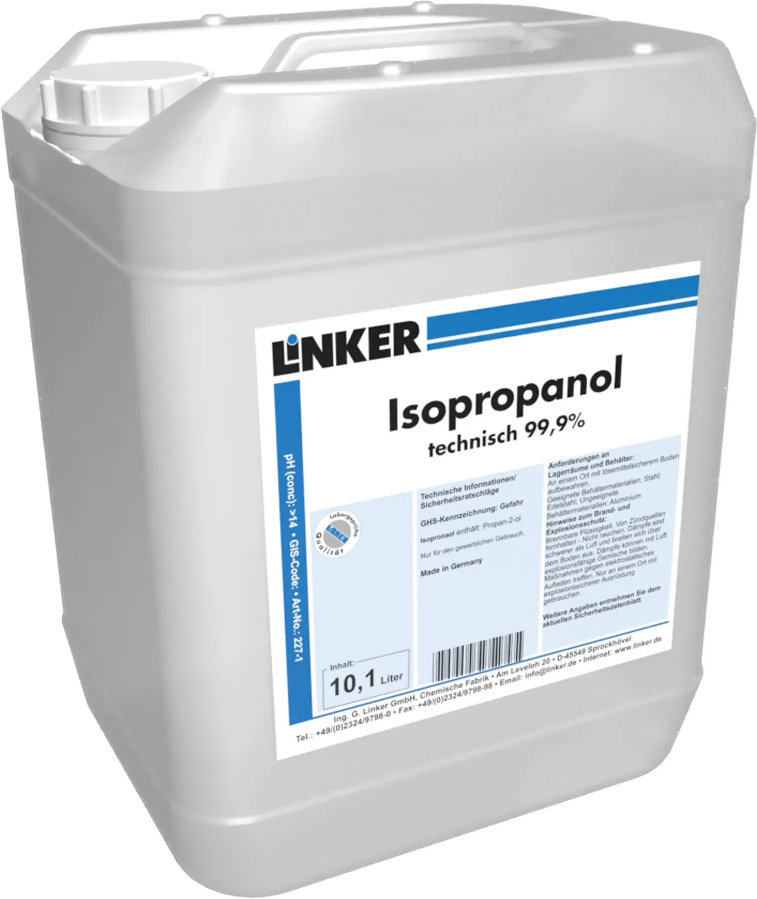 Linker Isopropanol 99,9% 2-Propanol, Isopropylalkohol 10 Liter Kanister