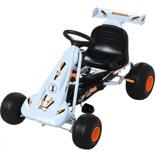 HOMCOM Gokart Tretauto mit Handbremse, verstellbarem Sitz, Pedal, Vor- und Rückwärtsgang, Kettcar Tretfahrzeug Kinderfahrzeug Kinderspielzeug Pedal-Gokart für Kinder ab 3 Jahren Hellblau