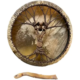 Shamandrum Rahmentrommel Rund Shaman Drum Inkl. Stick Baum Des Lebens Sibirische Trommel, Handgefertigte Schamanische Trommel, Spirituelle Musik, Handgestaltete Schamanen-Trommelmusik-Klangdekoration