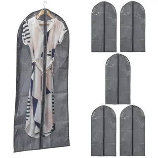 Relaxdays Kleidersack 6er Set, 135 x 60 cm, Vlies, Schutzhülle Anzug, Kleid, Hemd, grau/transparent