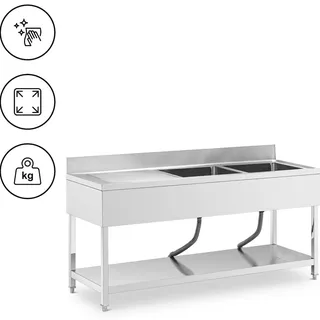 Royal Catering Spültisch - 2 Becken - Edelstahl - 180 x 60 cm -