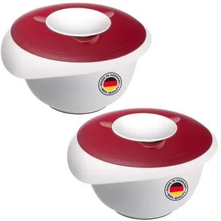 Westmark 2 Rühr-/Backschüsseln mit zweigeteiltem Deckel, 3,5 l, Mit Ausgießer, Kunststoff, Weiß/Rot, 315522E3