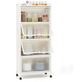 Fantask Generisch Küchenregal hoch, mit Rollen, 5-stufig, Mikrowellenständer mit aufklappbaren PC-Türen & Kippschutz, Standregal Hochschrank, für Küche Esszimmer Wohnzimmer (Schwarz)