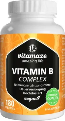 Vitamin B Komplex hochdosiert & vegan, 180 Tabletten für 6 Monate