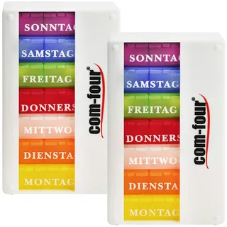 com-four® 2x Medikamentendosierer 7 Tage - Medikamenten-Box (Morgens, Mittags, Abends) - Pillendose - Tablettendose - Wochendosierer