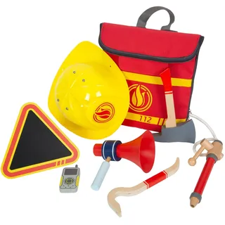 Small Foot Company small Foot Feuerwehrrucksack mit Zubehör, Feuerwehr-Spielzeug aus Holz fürs Rollenspiel, für Kinder ab 3 Jahren, 12361