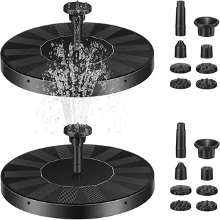 2 Stück Solar Springbrunnen: 1,2 W Solar Springbrunnen für außen mit 4 EffektdüSen, Runden Solarbrunnen für Draussen, Solar Schwimmender FontäNe Pumpe für Pool, Vogelbad, Aquarium, Garten