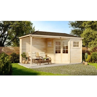 Alpholz 5-Eck Gartenhaus mit Anbau Modell Franz-28 5,25 x 2,75 x 2,57 cm natur