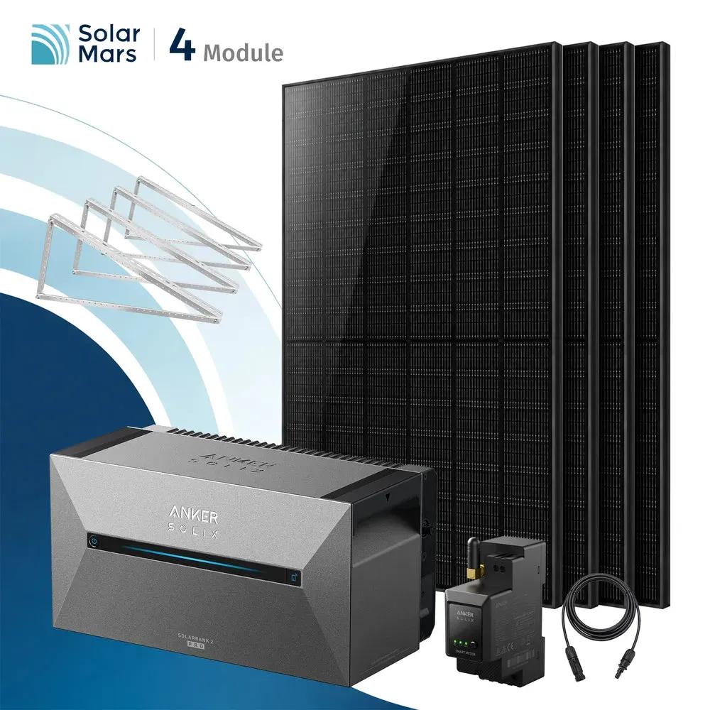 Balkonkraftwerk 2000 Watt mit Speicher Anker SOLIX Solarbank mit MC4 Solarkabel Set - 1x Solarbank E1600 PRO / Ohne Erweiterungsakku / Flachdach/Garten/Wand