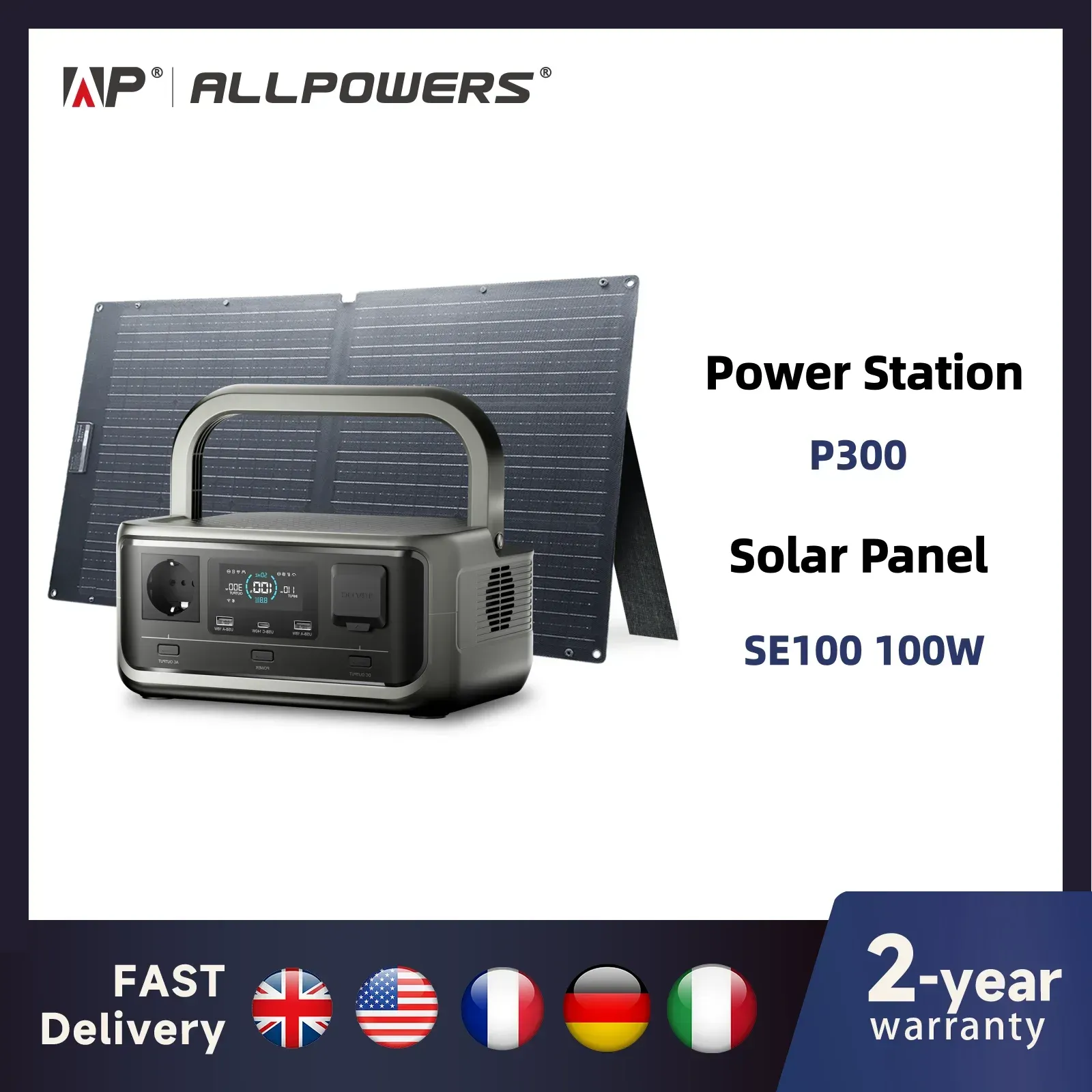 ALLPOWERS VOLIX P300 Tragbares Kraftwerk 256 Wh LiFePO4-Akku mit 100 W monokristallinem Solarpanel für Outdoor-Camping-Wohnmobil