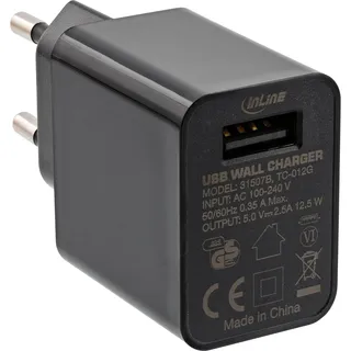 InLine InLine® USB Ladegerät Single, Netzteil, Stromadapter, 100-240V zu 5V/2,5A, schwarz