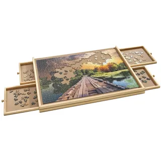 Spetebo Holz Puzzlebrett mit 4 Schubladen - 70 x 50 cm - Puzzleunterlage für bis zu 1000 Teile - Puzzle Tisch Unterlage ausziehbar
