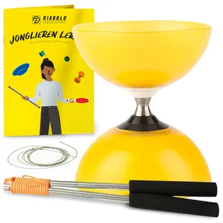 Diabolo-Set mit Henrys Beach Free Freilauf-Kugellager Diabolo - Profi-Set (gelb) - Jonglierset für Einsteiger & Fortgeschrittene Jongleure