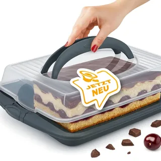 Tortentransportbox rund, Tortenbutler mit Griff, sicherer Verschluss, Ø 28 cm, 13 cm hoch, Tortenhaube, Kuchenbox, spülmaschinengeeignet, transport Box, Muffin, Kekse (1, Transportbox rechteckig)