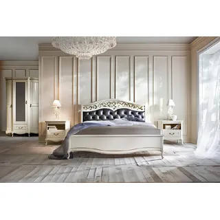 Xlmoebel Schlafzimmer-Set Vollständige Möbelgarnitur für Schlafzimmer im italienischen Design, (4 Teile Bett Ehebett Doppelbett Lederbett Schlafzimmer), Hergestellt in Europa beige