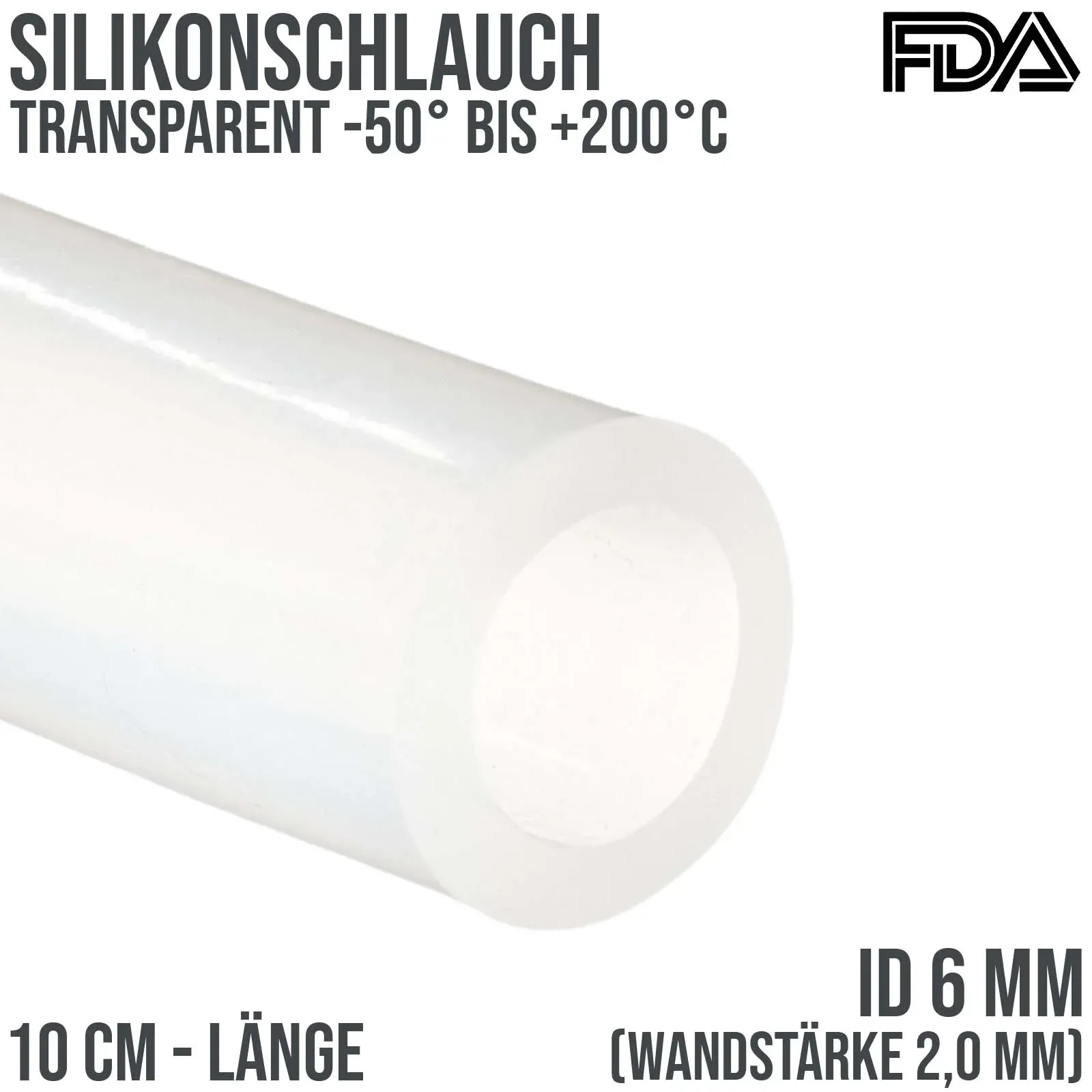6 x 10 mm Silikon Silicon Milch Schlauch transparent lebensmittelecht FDA 0,46 b...