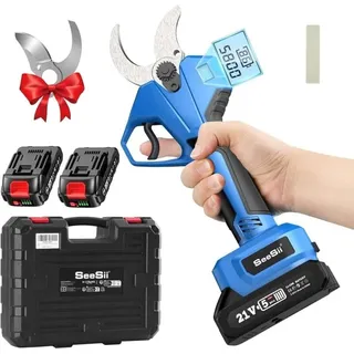 Akku Astschere 40 mm – Elektrische Gartenschere mit SK5-Klinge, 2× 2000 mAh Akkus, Bürstenlosem Motor, LCD-Anzeige, Für Obstgärten, Landschaftspflege