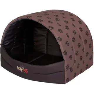 millybo Hundehütte Hundehöhle Hundebett Hundehaus S-XL (R2 (50 x 38 cm), Hellbraun mit Muster (Pfötchen))